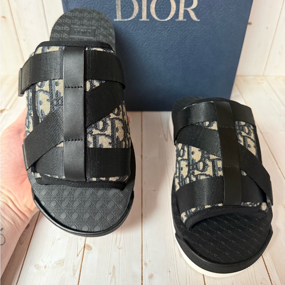 Christian Dior Oblique Jacquard Alpha Sandals Grey/Black Sz 40 / 7 - Picture 8 of 12
